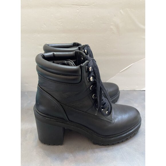 Zara Grunge Goth Bikercore black platform stack-heeled lace-up combat boots 39 8 - Picture 3 of 12